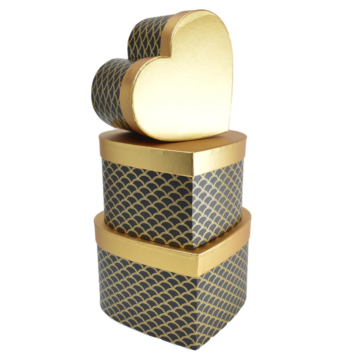 Set 3 cutii inima bizantin cu capac auriu negru 27-147 AFO
