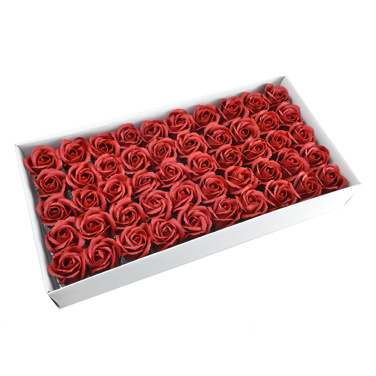 Set 50 trandafiri sapun parfumati, atingere reala, rosu inchis calitatea I