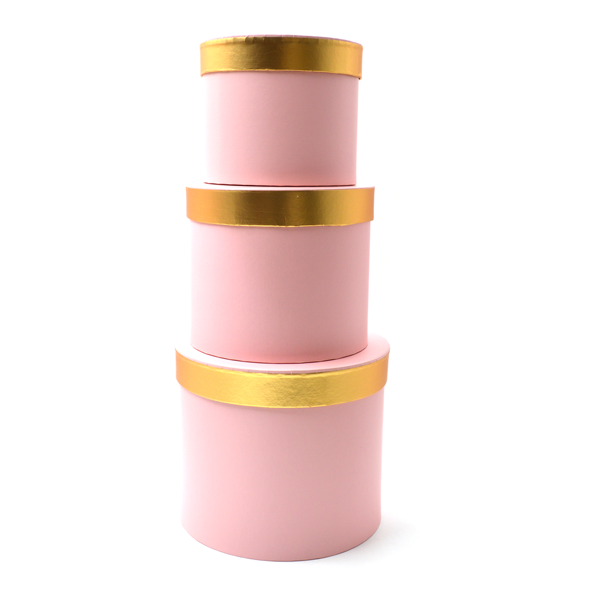 Set 3 cutii cilindrice mari neinscriptionate cant metalizat roz AFO