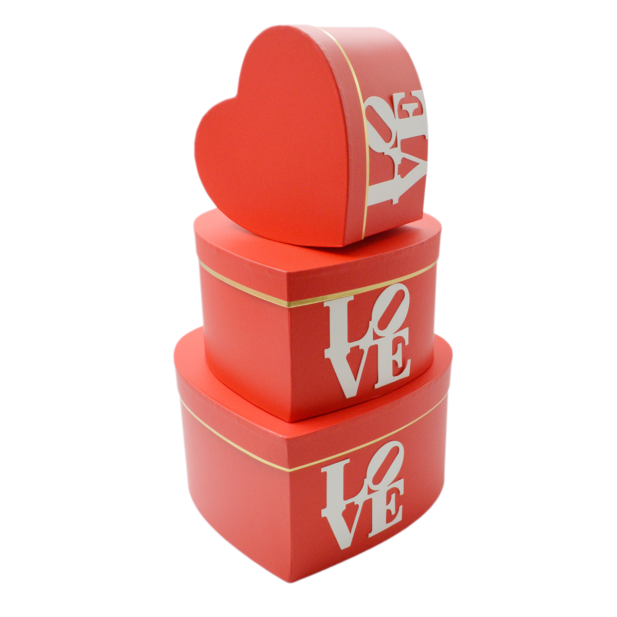Set 3 cutii inima model emboss Love rosu