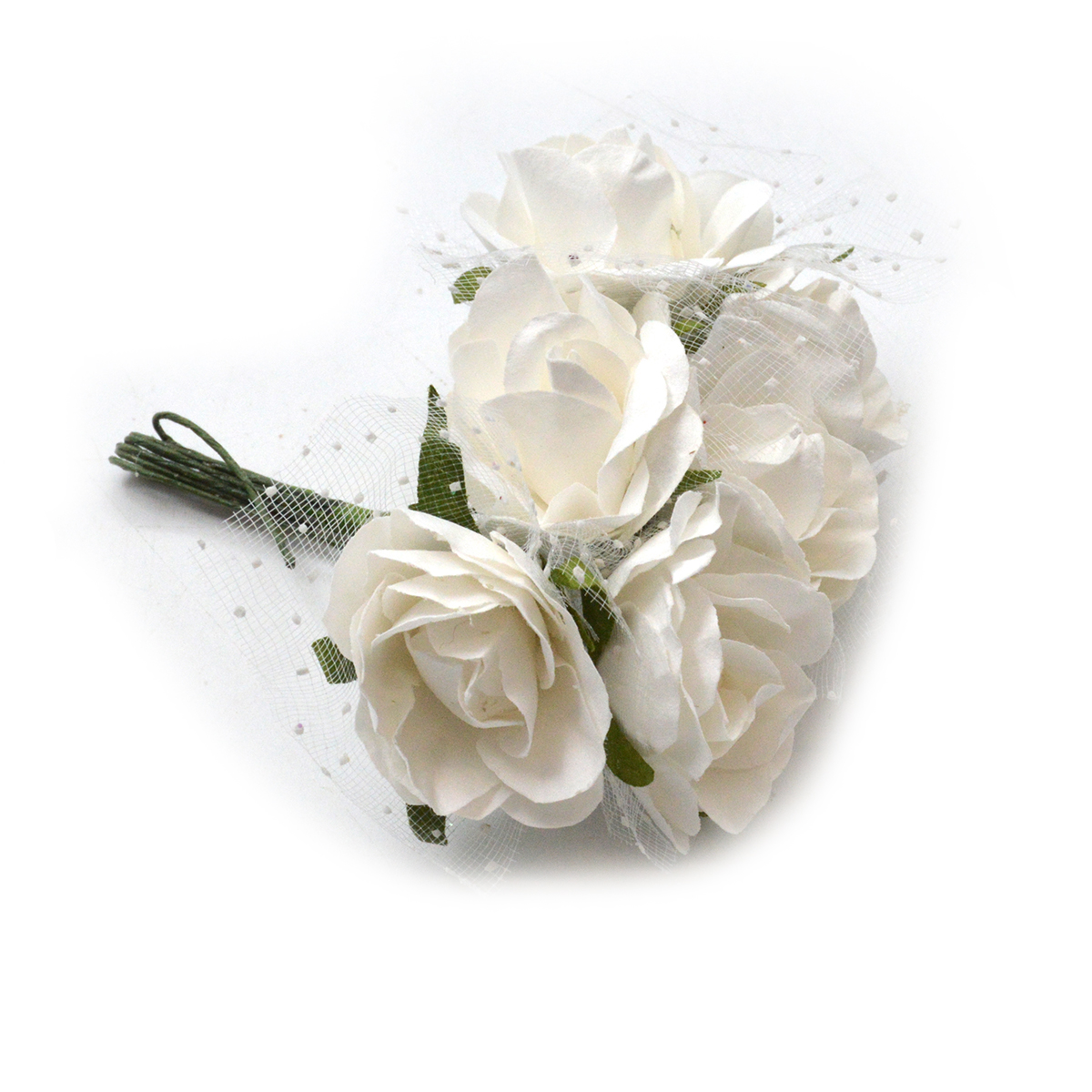 Set 72buc mini trandafiri de hartie cerata si dantela alb