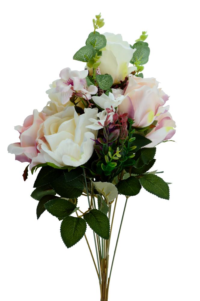 Bouquet de 7 roses blanches avec rose pâle Fleurs d'emballage