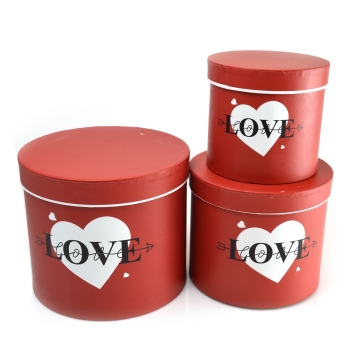 Set 3 cutii cilindrice Love rosu si alb AFO