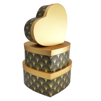 Set 3 cutii inima TURKEY cu capac auriu negru 27-153
