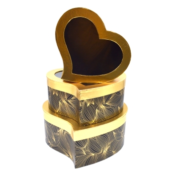 Set 3 cutii inima curbe auriu negru