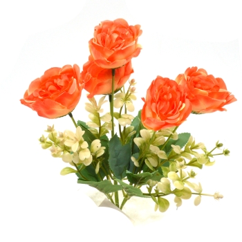 Buchet trandafir austin orange cu buxus alb