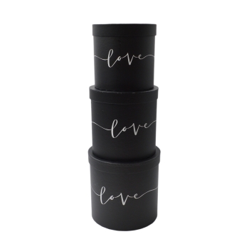 Set 3 cutii cilindrice LOVE minimalist negru