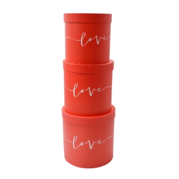 Set 3 cutii cilindrice LOVE minimalist rosu