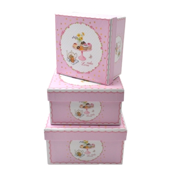 Set 3 cutii patrate mici cake love roz