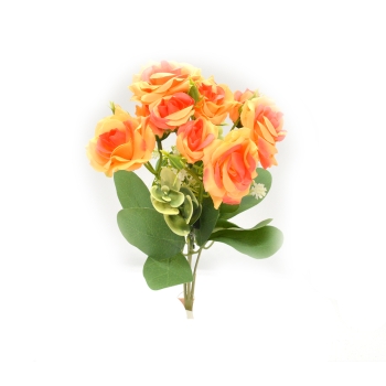 Buchet 5 fire trandafir Miniatyrros glixia si eucalipt portocaliu