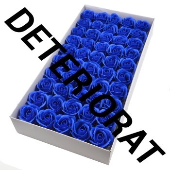 Set 50 trandafiri sapun parfumati, atingere reala, albastru inchis DETERIORAT