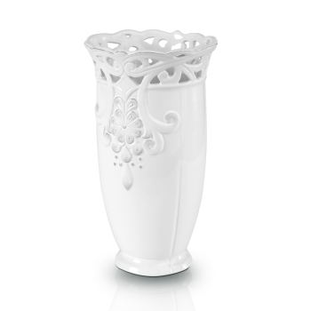 Ghiveci ceramica tip vaza alb model inflorat