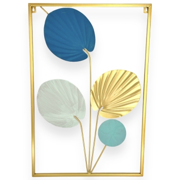 Tablou decorativ metalic 4 frunze de palmier mint auriu albastru