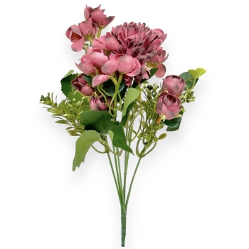 Buchet 6 Fire Mixte Ranunculus-Hortensie-Crizantema Burgundy