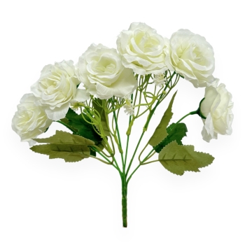 Buchet Artificial 6 Trandafiri cu Gypsophila Alb