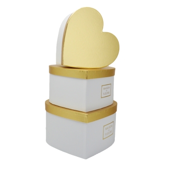Set 3 Cutii inima Gigant MAISON DES FLEURS alb cu auriu AFO