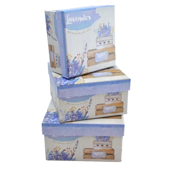 Set 3 cutii patrate mici Lavender watercolor set