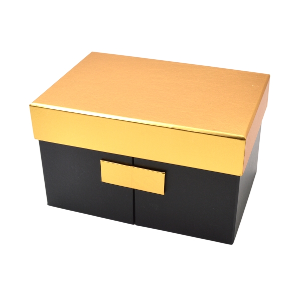Cutie cadou cu deschidere si capac auriu negru AFO