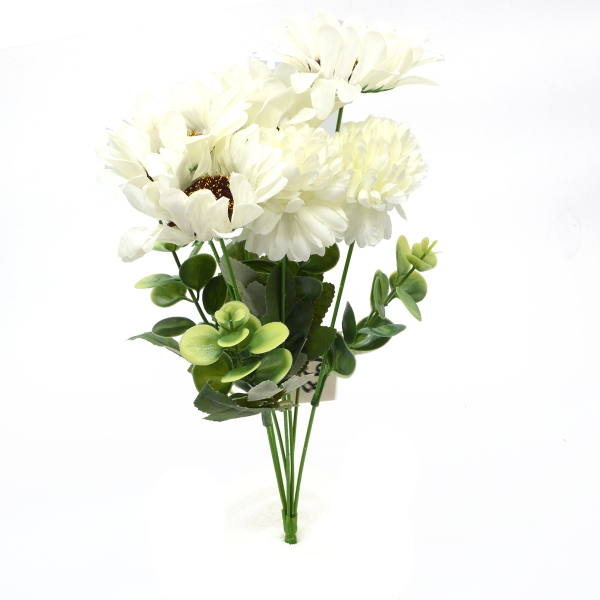 Buchet crizantema cu gerbera alb