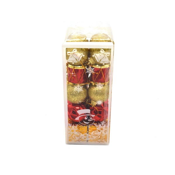 Set 20 globuri si ornamente craciun mici auriu in cutie acetofan rosu auriu 70-16
