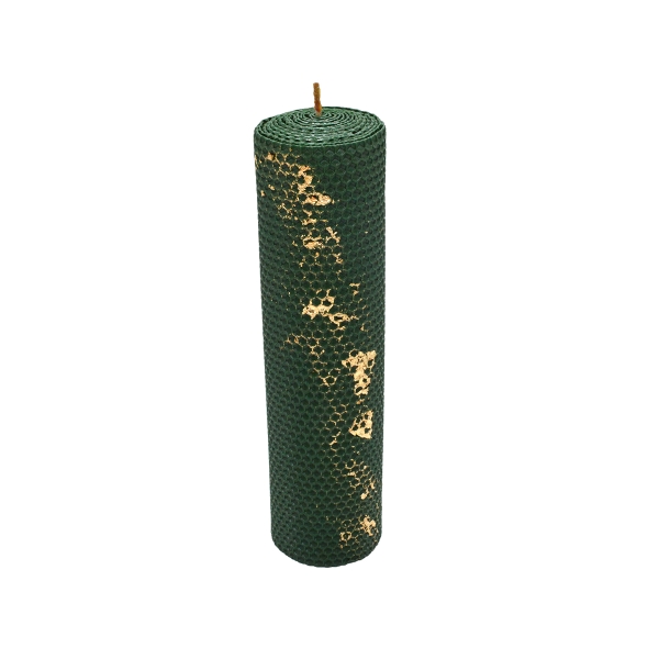 Lumanare tip fagure 28cm verde smarald cu foita de aur