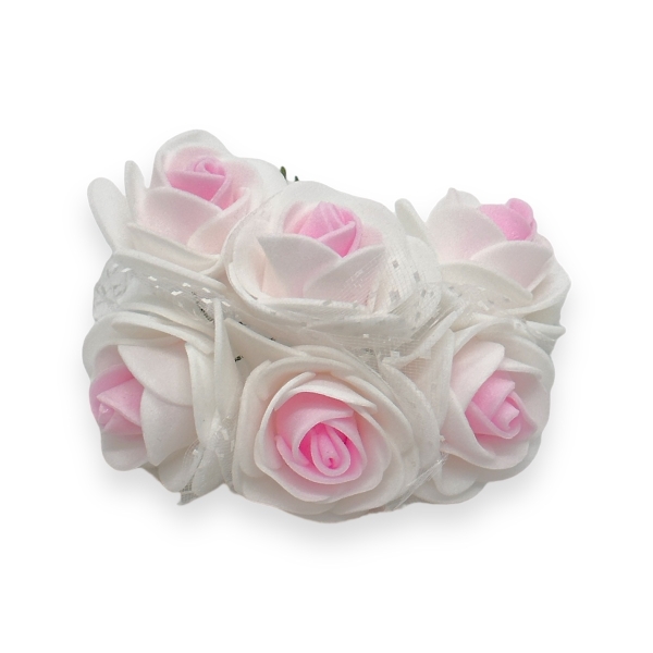 Set 72 Trandafiri Spuma cu Organza 4cm Alb roz