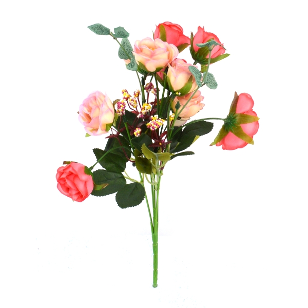 Mini Buchet 10 Trandafiri Corai cu Liliac
