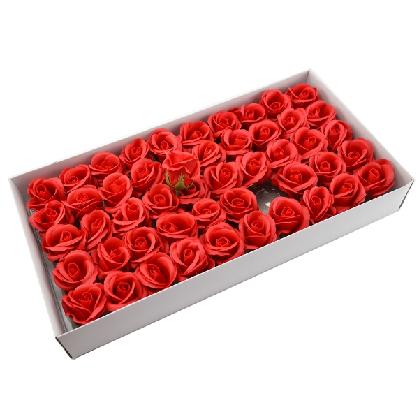 Set 50 trandafiri sapun parfumati, atingere reala, rosu calitatea II
