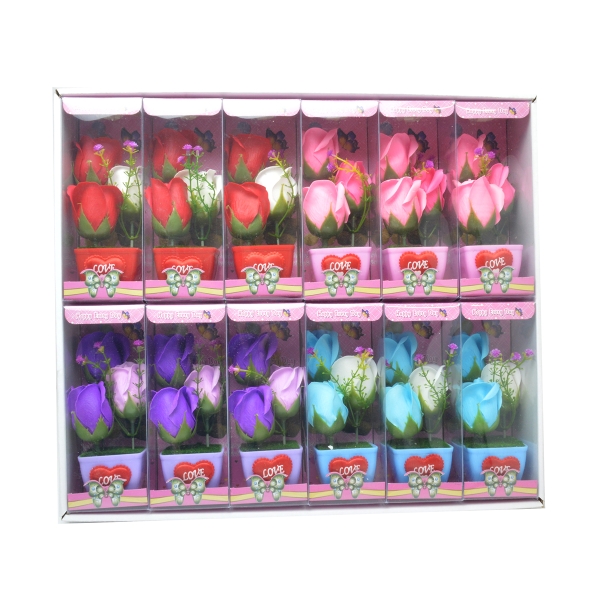 Set 12 ornamente cu trandafiri de sapun cu led  culori mixte